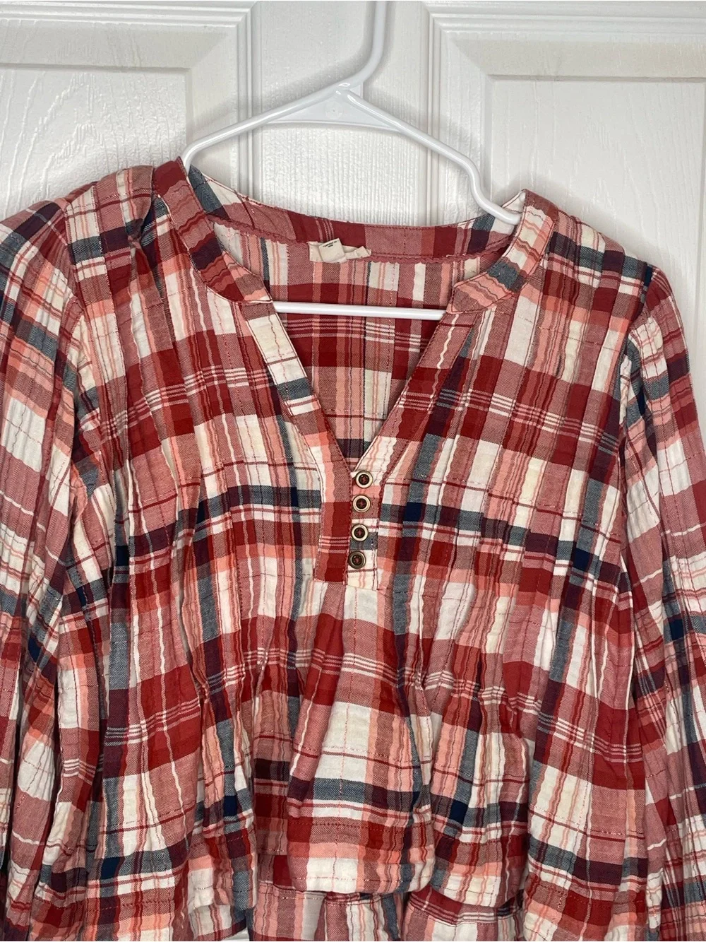 Pilcro Long-Sleeve Pleated Swing Blouse Plaid Preppy Academia Schoolgirl Boho XS - Picture 5 of 15